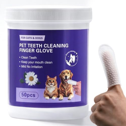Pet Dental Finger Wipes, Hypoallergenic, Rinse-Free, Thick Dual-Textured Mouth Cleaning Wipes Effective Teeth Cleaner for Dogs & Cats(50pcs, Unscented) by Unknown