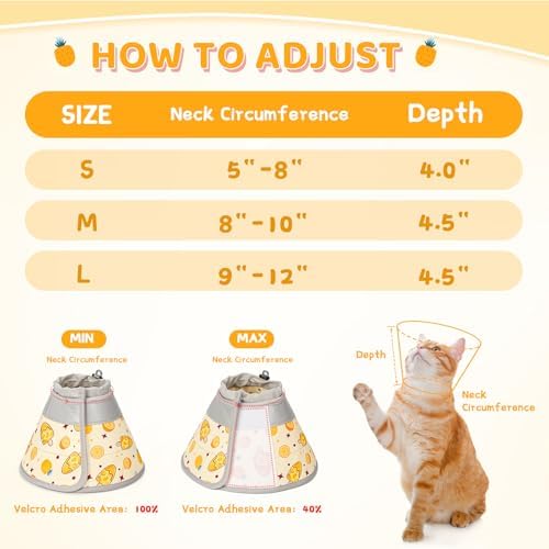 Cat Cone Collar Soft to Stop Licking, Adjustable, Foldable Lightweight Kitten Cones After Surgery Recovery for Cats & Kittens, Cat Cone Alternative, Easy Eating (Orange, M) - Image 4