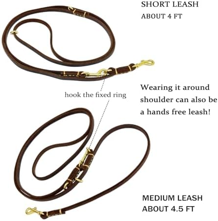 Multi Function 8ft Genuine Leather Hands Free Dog Training Leash for Puppy Small and Medium Dogs (8 Foot*3/8 inch, Brown) - Image 4