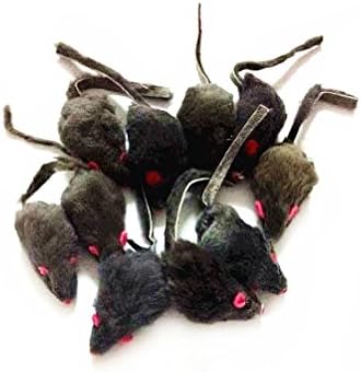 emours 12 Piece Pack Rattle Furry Mice Cat Toy Realistic Fur Mice Toys, Grey - Image 2