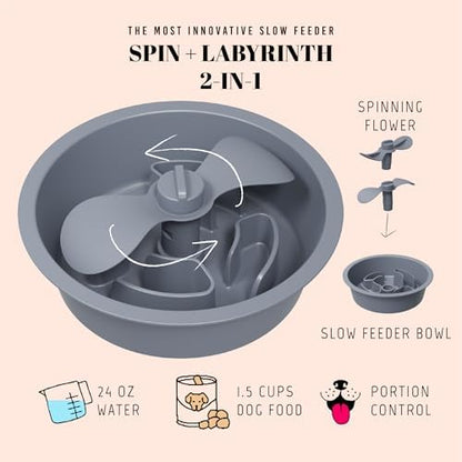 AVERYDAY Slow Feeder Dog Bowls for Medium Breed, 1.5 Cups Deep Food Puzzle Bowl with Spinning Slow Feeder Insert, Non-Slip Bottom, Fits for Raised Stand, Hard Maze Design for Small and Medium Dogs - Image 2