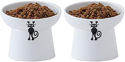 Ceramic Tilted Raised Cat Bowls, Elevated Cat Food and Water Bowl Set by OMAYKEY