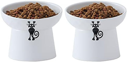 Ceramic Tilted Raised Cat Bowls, Elevated Cat Food and Water Bowl Set by OMAYKEY