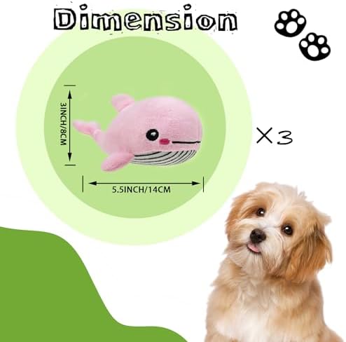 Dog Hide and Seek Toys Puppy Chew Squeaky Toys Plush Mushroom&Bamboo&Shell Hideout Stuffing with Squeakers Animals (3Pcs Squeaky Whale Pink) - Image 3