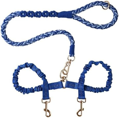 Double Dog Leash – Tangle-Free Dual Leash with 360° Swivel, Shock Absorbing Bungee, Reflective Stitching & Hand-Braided Main Rope (Supports Up to 440 lbs, Blue) by Panda+Jianghu