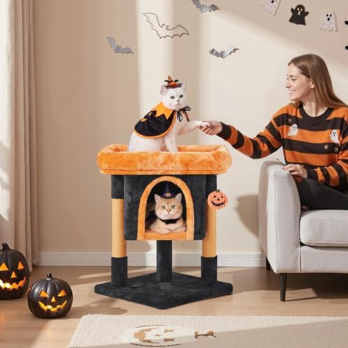 Yaheetech Halloween Cat Tree, Black/Pumpkin Orange Small Cat Tower - Image 2