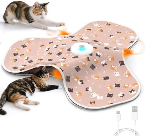 ‌‌Interactive Cat Toys for Indoor Cats‌ Adult‌ with Feather Tail Switchable Mouse Sounds, ‌Kitten Enrichment Toys‌ for Hunting Self Play, Automatic Rechargeable Quiet Game to Bored (Pink) by FUGODIWI