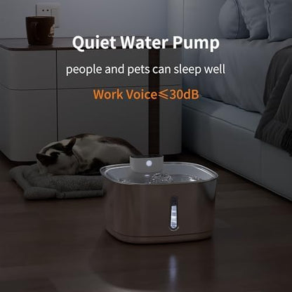 Cat Water Fountain Stainless Steel- 108oz/3.2L Pet Water Fountain Cordless with Motion Sensor, 4 Replacement Filters, Ultra-Quiet Auto Dog Water Dispenser Battery Powered (Stainless Steel-1) - Image 5