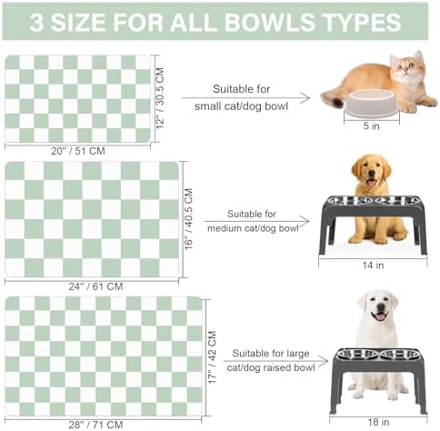 Pet Feeding Mat, 16"x 24" Absorbent Dog Food Mat, Checkered Cat Bowl Mats, Easy to Clean Pet Placemats, Quick Dry Dog Water Dispenser Mats for Messy Drinkers, Green & White - Image 3
