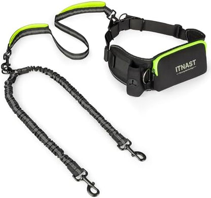 Hands Free Dog Leash for 2 Dogs, Waist Support Padded Bungee Dog Running Leash with Reflective Stitching for Walks, Jogging, Running, Hiking, and Dog Training by ITNAST