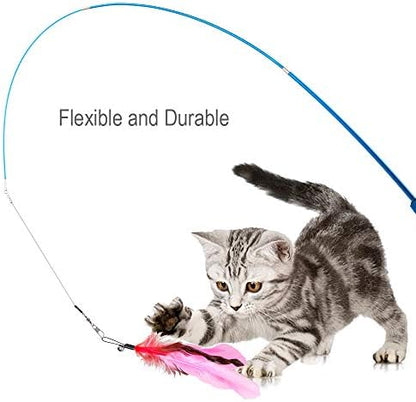 JIARON Cat Toys Interactive Feather Toy, 2PCS Retractable Wand and 10PCS Replacement Teaser with Bell Refills, Interactive Catcher and Funny Exercise for Kitten. - Image 5