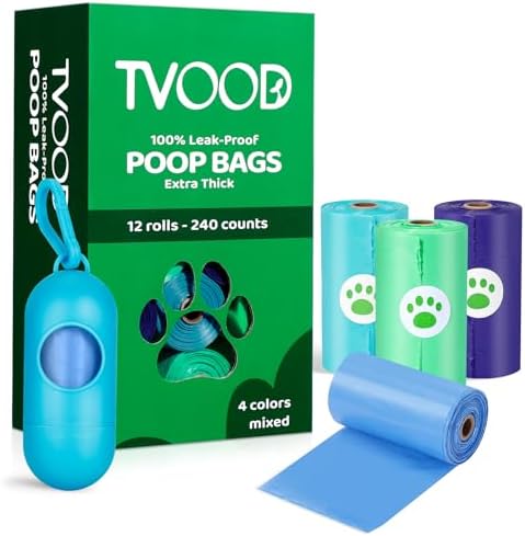 Dog Poop Bags Rolls 240 Count– Leakproof 4 Color for Mess-Free Pickup by TVOOD