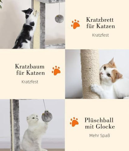 SYANDLVY Cat Tree with Scratching Post for Indoor Cats, Scratching Board with Perch, Cat Post Scratcher with 2 Dangling Balls, Great for Kittens, Grey - Image 5