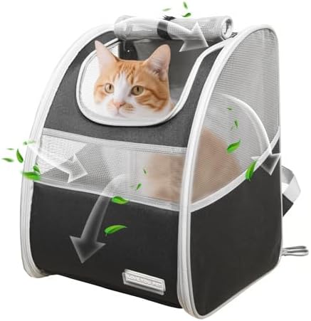 Cat Carrier Backpack with Reflector with Safety Leash Up to 15Lbs,Pet Carrier for Small Dogs and Medium Cats Kitten Puppy Bunny,Foldable Small Medium Dog Travel Carrier Backpack,Black by LEYOUPET