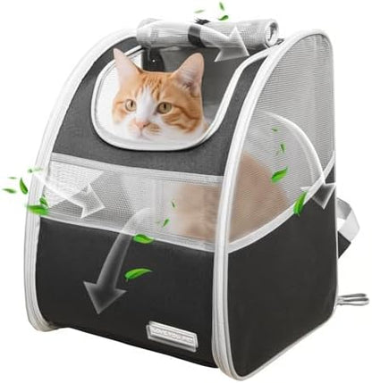Cat Carrier Backpack with Reflector with Safety Leash Up to 15Lbs,Pet Carrier for Small Dogs and Medium Cats Kitten Puppy Bunny,Foldable Small Medium Dog Travel Carrier Backpack,Black by LEYOUPET