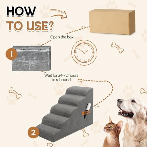Romrol Dog Stairs Ramp for High Beds Couches, High Density Foam Pet Steps with Durable Non-Slip Waterproof Fabric Cover, Dog Stairs for Small Dogs or Cats or Pets, 5-Step, 22 Inch, Grey - Image 2