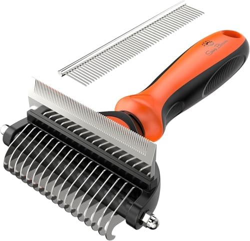 Spring Blossoms-2 in 1 Professional Grooming Rake for Cats & Dogs-Dematting Comb for Easy Mats & Tangles Removing,Pet Brush Safe No More Nasty Shedding and Flying Hair (Orange) by SPRINGBLOSSOMS