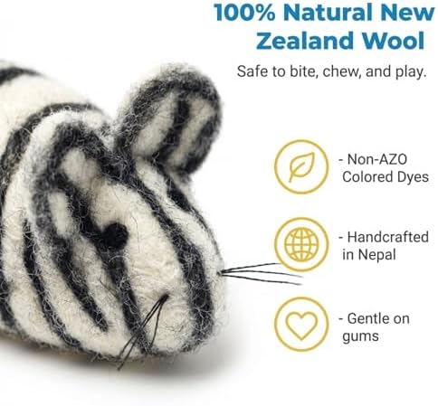 Glaciart One Felt Mouse Cat Toy – Soft Fuzzy Enrichment 100% Natural Wool - Interactive Catnip Play Cat Toy Set - Safe for Pets, Non-AZO Colored Dyes - 100” Long - Image 4