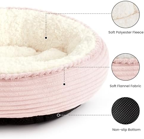 Love's cabin Round Donut Cat and Dog Cushion Bed, 24in Pet Bed for Small or Medium Dogs, Anti-Slip & Water-Resistant Bottom, Soft Durable Fabric Pet Beds, Washable Calming Cat Bed Light Pink - Image 2