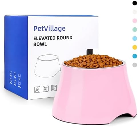 Dog Bowls,Cone Friendly Non Slip Single Dog Bowl with Stainless Steel Inner, Raised Bowls for Small Dogs Spaniel Dogs Long Ear, High Capacity, M/2 Cup Pink by Petvillage