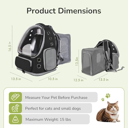Cat Backpack Carrier for Large Cats, Expandable Cat Bubble Backpack, Dog Carriers for Small Medium Dogs, Airline Approved Pet Carrier for Travel Hiking Outdoor(Black) - Image 2