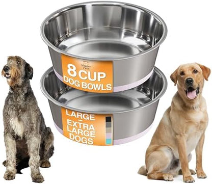 Neater Pet Brands Stainless Steel Dog Bowls with Non-Slip Rubber Bottom – Set of 2, 8 Cup (64 oz), Pink - Heavy Duty Metal Dog Bowl, Dishwasher Safe, Food or Water Bowl, Ideal for Large Dogs by NeaterPetBrands