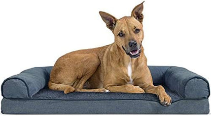 Furhaven Orthopedic Dog Bed for Large/Medium Dogs w/ Removable Bolsters & Washable Cover, For Dogs Up to 55 lbs - Sherpa & Chenille Sofa - Orion Blue, Large by FurHaven