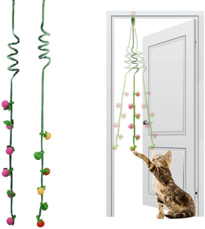 Durable Cat Toys with Catnip, Self-Play Hanging Kicker Toy for Indoor Cats, Interactive Window/Door Mount Design with Bell & Spring for Kittens and Adult Cats (Red&Green&Yellow) by MEOWSAN