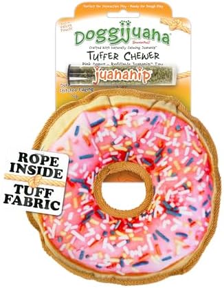 Doggijuana Tuffer Chewer Plush Dog Toy, Sprinkled Donut | Squeaky Refill by Doggijuana