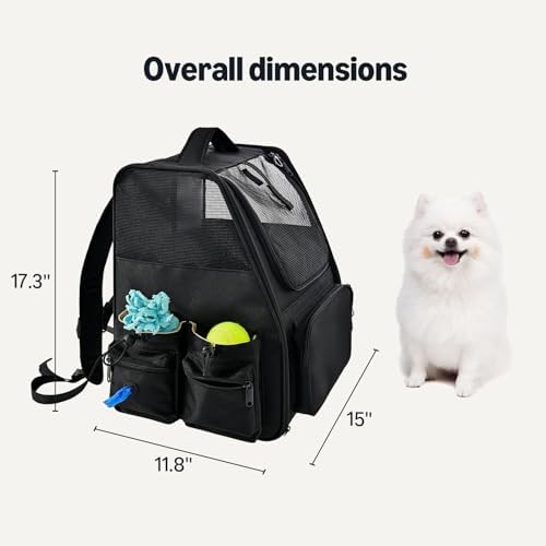 Amazon Basics Pet Backpack for Cats & Small Dogs, Collapsible Travel Carrier with Ventilated Mesh, Removable Pad, and Safety Leash, Black - Image 2