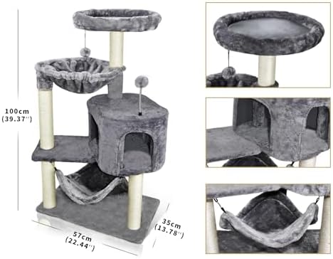 YUNIQUE Cat Tree with Cat Condo and Big Hammock, Grey - Image 3