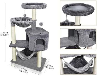YUNIQUE Cat Tree with Cat Condo and Big Hammock, Grey - Image 3
