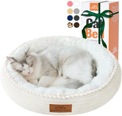 Zerbuger 20in Cream Round Dog Bed Sofa for Dogs Cats, Machine Washable by Zerbuger