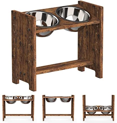 Vantic Elevated Dog Bowls, Adjustable Bowl Stand Medium, Rustic Brown by Vantic