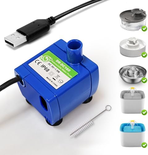 Cat Water Fountain Pump,Pet Fountain Pump Replacement Pump DR-DC160 Motor for 360°Stainless Steel Cat Fountain and Cupcake Ceramic Cat Drinking Fountain (Pump (No Light) + Brush) by KANCHOU