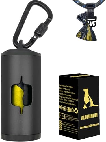 Metal Dog Poop Bag Holder w/Leash Clip|Durable Scratch-Resistant Aluminum|15 Bags+3 Accessories(Black) by SHAOUMAN