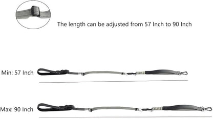 Hands Free Dog Leash for Large Medium Dogs Heavy Duty Bungee Reflective Adjustable Waist Leashes for Walking Running with Car Buckle 4-6FT (Grey)