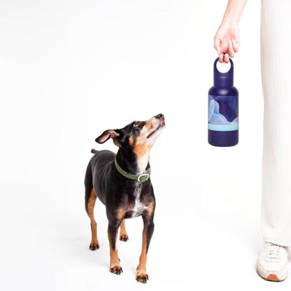 Ubbi Pet x Karim Rashid Pup & Me Insulated Dog Water Bottle with Detachable Bowl, 32 oz Stainless Steel Portable Travel Bottle for Dogs and Owners, Purple