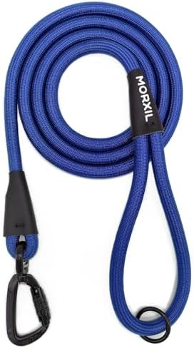 Rope Dog Leash, 4 ft Heavy Duty Dog Leash with Aviation Aluminum Auto Locking Carabiner, Strong Nylon Pet Lead for Small, Medium, Large Dogs (Blue, 4FT) by MORXIL
