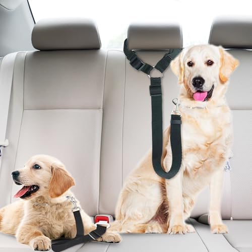SunGrow Dog Seatbelt & Leash, Universal Vehicle Seatbelt Harness for Car Headrest, Pet Travel Essential, Adjustable Lead, Black Nylon, 19”-31” & 14-19” x 17-30”, 2 Pcs. Per Pack - Image 2