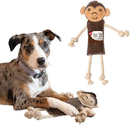 SPOT Dura-Fused Leather Jungle Animals - Dog Toy with Squeakers and Rope Limbs, Real Leather and Jute Chew Toy, Durable No-Stuffing Toy for Light to Moderate Chewers - 14in, Assorted Styles, 1 Piece by SPOT