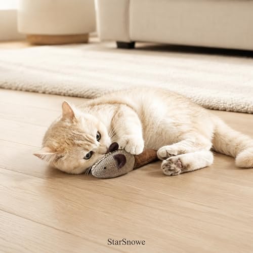 StarSnowe×Cotton-Linen Fuzzy Mouse,Cat Plush Toy with Catnip and Crinkle Paper, Interactive Fun Kitten Stuffed Toys Set-12in Big Mice (Mouse Hunter(Pack of 2)) - Image 6