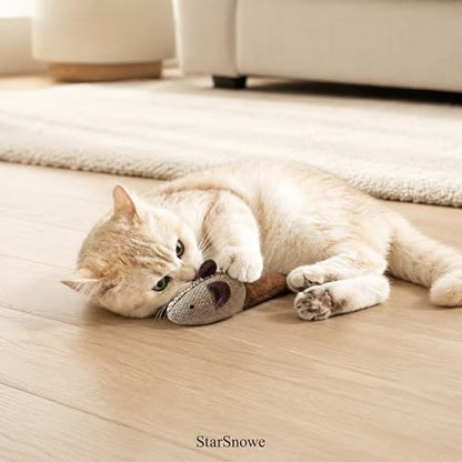 StarSnowe×Cotton-Linen Fuzzy Mouse,Cat Plush Toy with Catnip and Crinkle Paper, Interactive Fun Kitten Stuffed Toys Set-12in Big Mice (Mouse Hunter(Pack of 2)) - Image 6