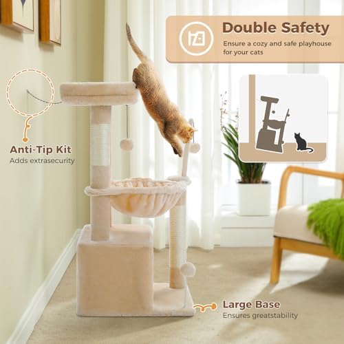 PEQULTI 4-in-1 Cat Tree for Kittens & Small Cats, 33in Beige Tower - Image 7