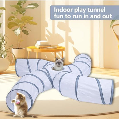 EGETOTA Cat Tunnel for Indoor Cats Large, with Play Ball S-Shape 4 Way Collapsible Interactive Peek Hole Pet Tube Toys, Puppy, Kitty, Kitten, Rabbit (S4 - White & Grey) - Image 6