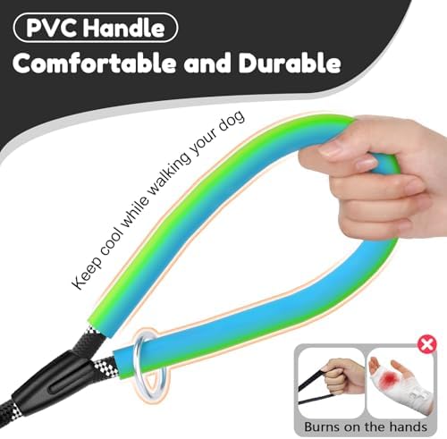 Dog Leash Heavy Duty 4/5/6ft XiaZ 2 Handles Dog Leashes for Medium Large Dogs 1/2 Inch 1000lb Strength Reflective PVC Waterproof-Handles Metal Hook Dual-Handle Rope Leash Nighttime Safety - Image 2