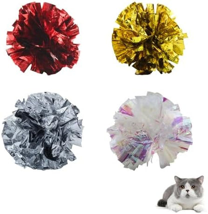 Andiker 3.54inch Mylar Cat Crinkle Balls, 4pcs Colorful and Sparkling Crinkle Ball Lightweight Easy to Carry Cat Ball Toy Interactive Cat Toys for Indoor Cats to Kill Time and Keep Fit (Single Color) by Andiker-ServingforYou
