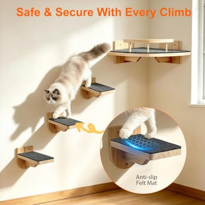 Cat Wall Shelves with 3 Perch Steps, Cat Wall Climber Furniture Up to 26lbs - Image 4