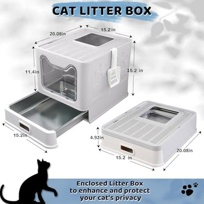 Enclosed Cat Litter Box with Lid Top Exit Covered Metal Stainless Steel Litter Box Leak Proof & Odorless Easy to Clean Including Cat Litter Scoop and Litter Mat - Image 3