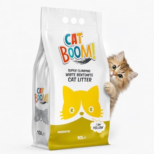 CatBoom Premium White Bentonite Clumping Clay Cat Litter Unscented| Super Absorbent Fine Granule Kitty Supplies | 99.5% Dust Free Multi-Cat Formula | Low Tracking Paw-Friendly 18.5 lb by MakroFood